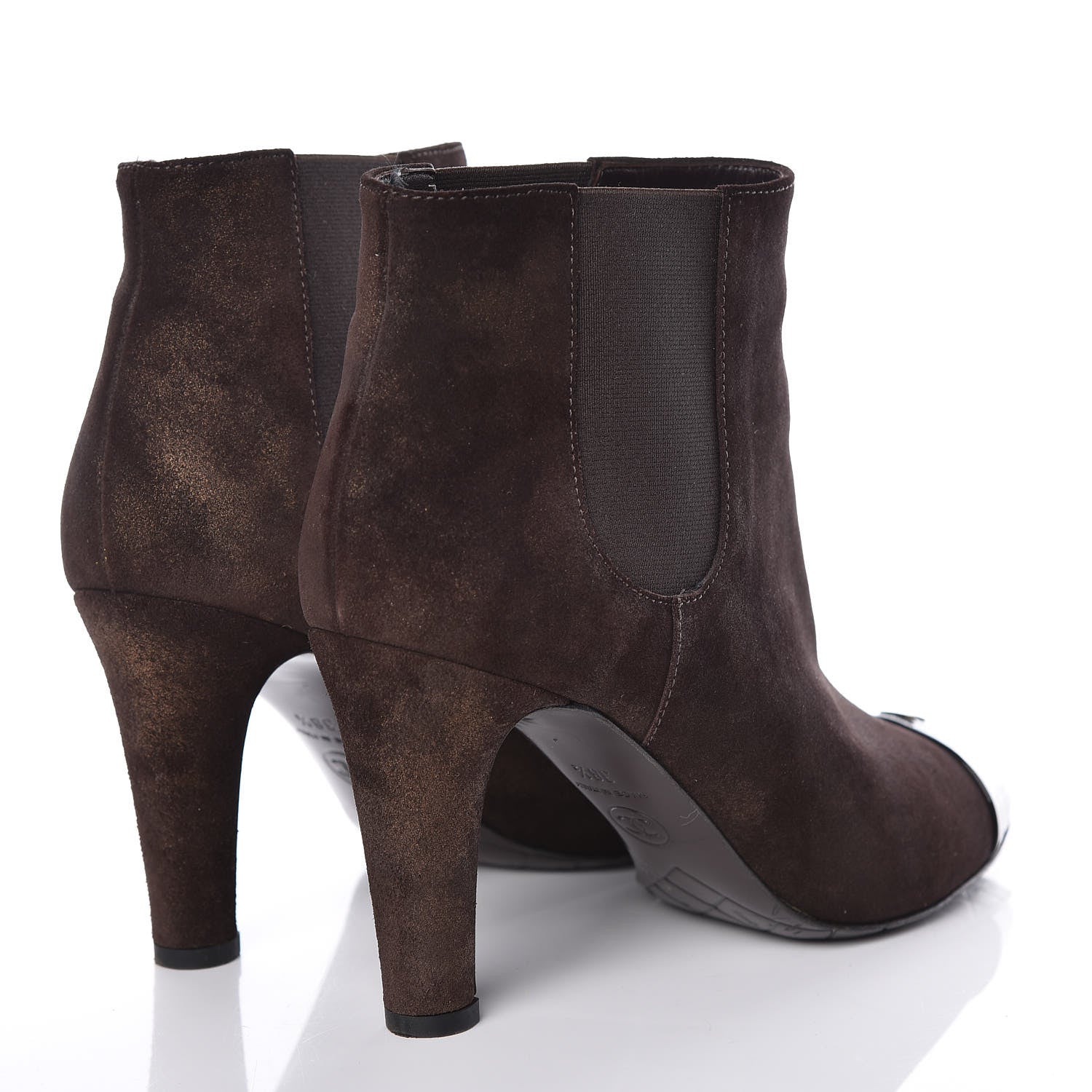 Chanel Suede Patent Cap Toe Short Boots 38.5 Brown 5 of 15