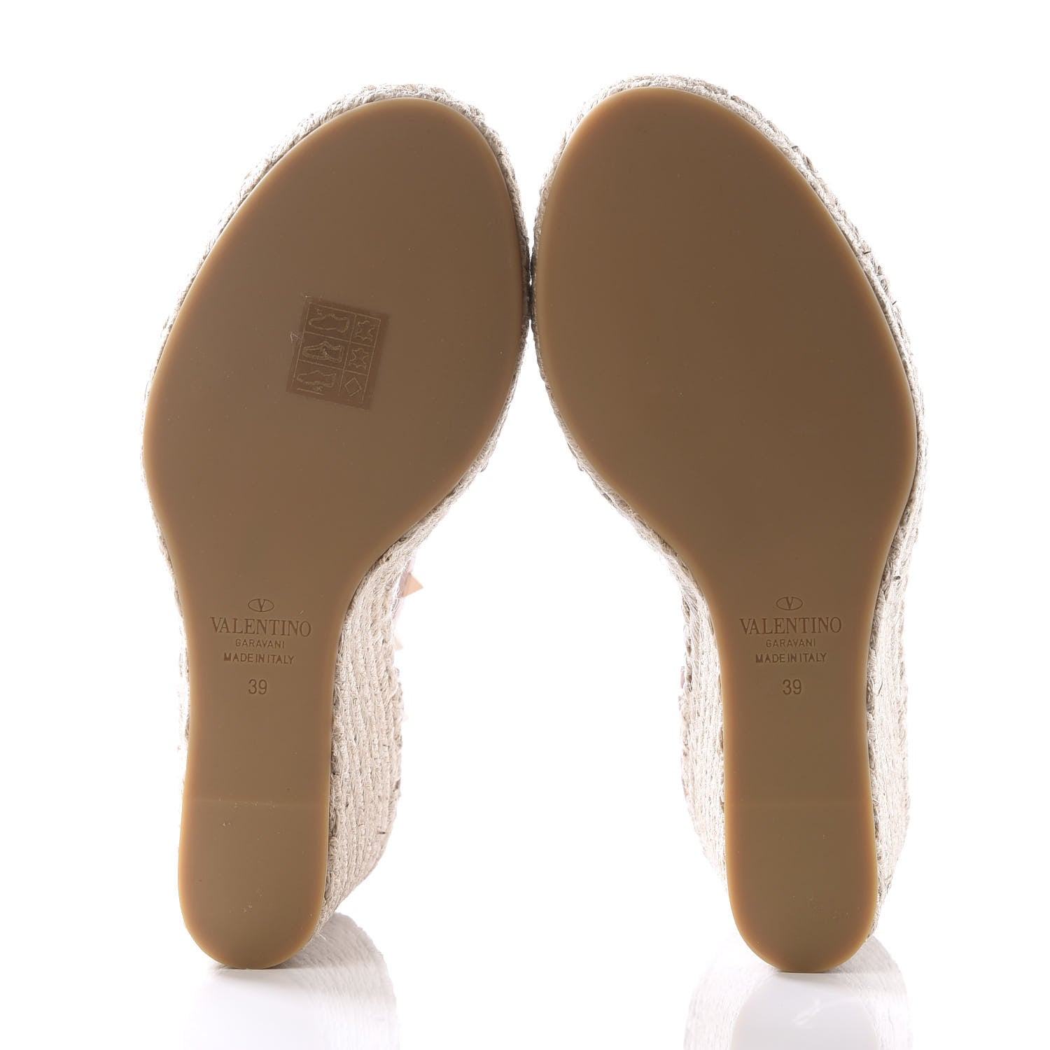 Valentino Garavani Grained Calfskin Rockstud Ankle Strap Espadrille 15/105mm Wedge Sandals 39 Rose Quartz Natural 5 of 9