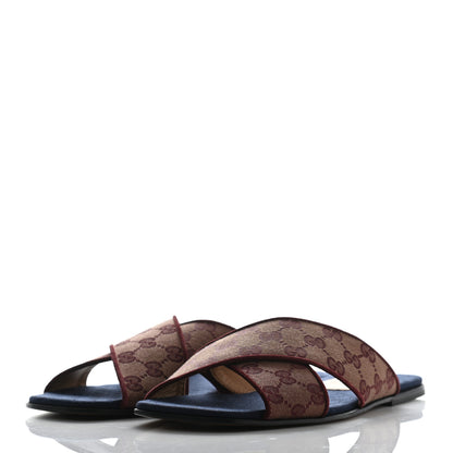 Gucci Canvas GG Monogram Mens Criss Cross Slide Sandals 7.5 Sahara Rubino Chardonnay 3 of 8