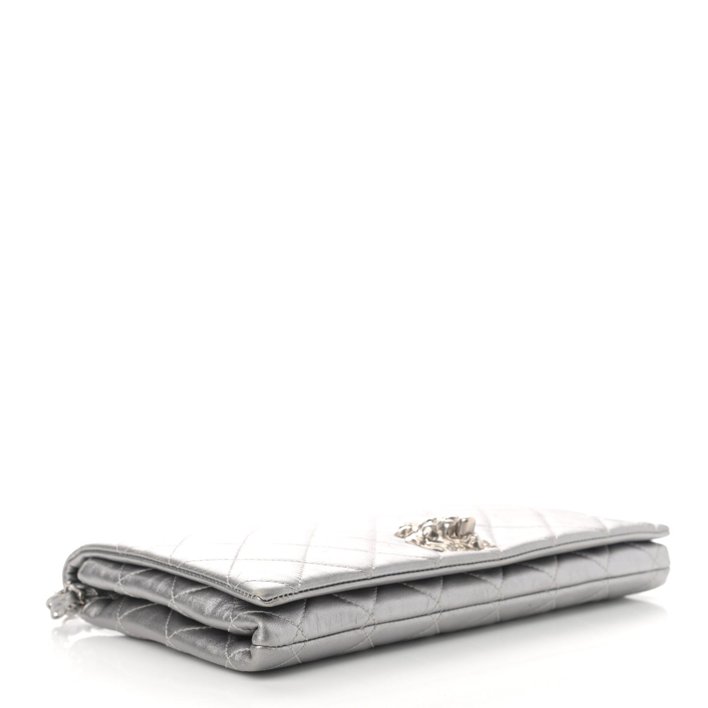 Metallic Lambskin Quilted Medium Leo Lion Flap Clutch Silver