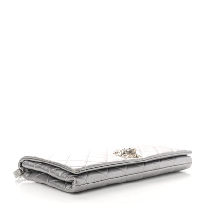 Chanel Metallic Lambskin Quilted Medium Leo Lion Flap Clutch Silver 3 of 12