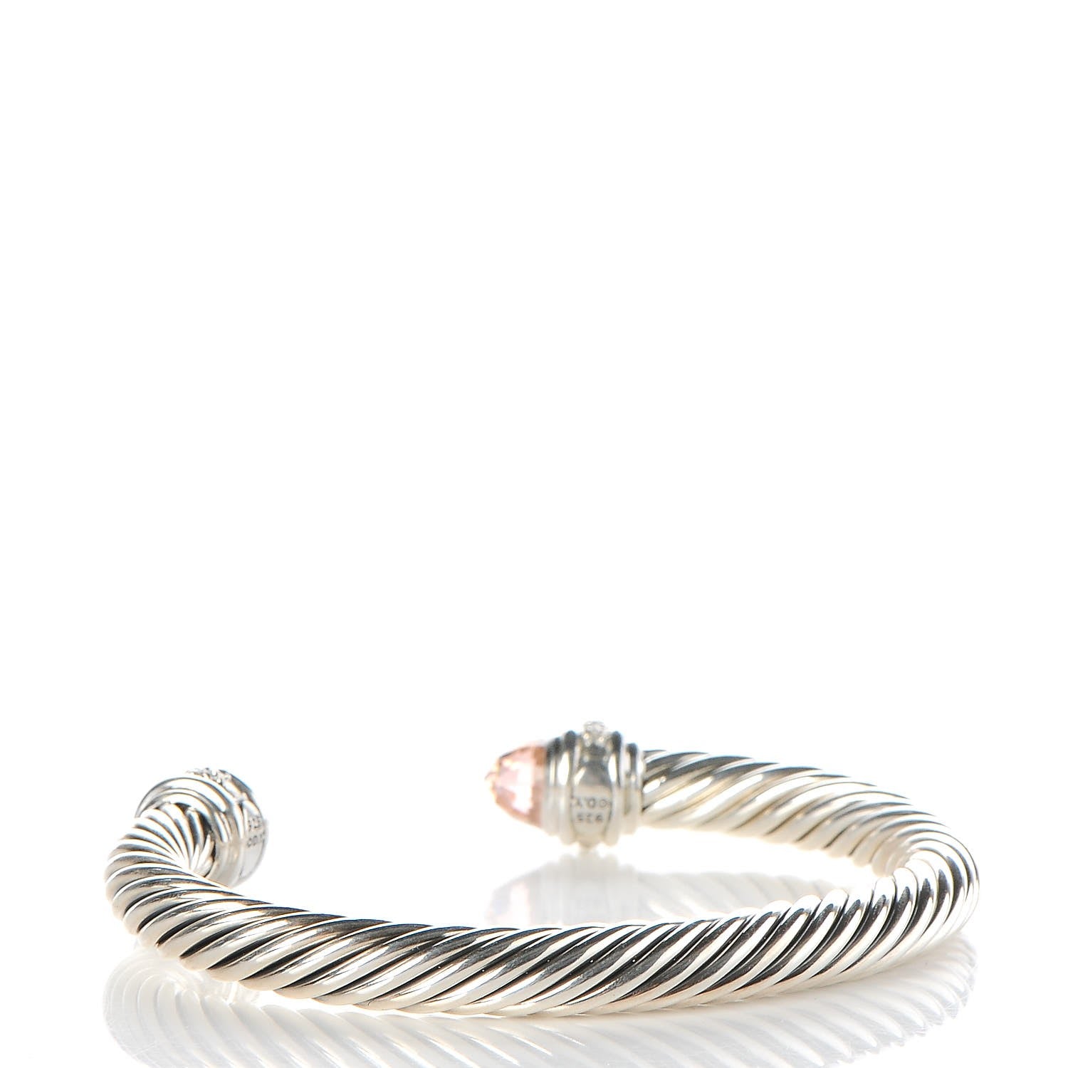 David Yurman Sterling Silver Diamond Morganite 7mm Cable Classics Bracelet 3 of 5