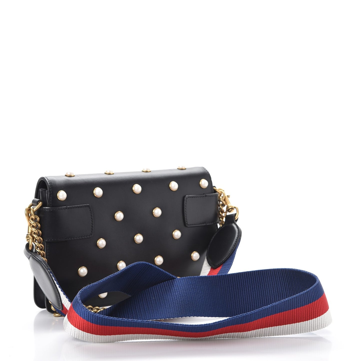Nappa Pearl Studded Mini Queen Margaret Broadway Shoulder Bag Black