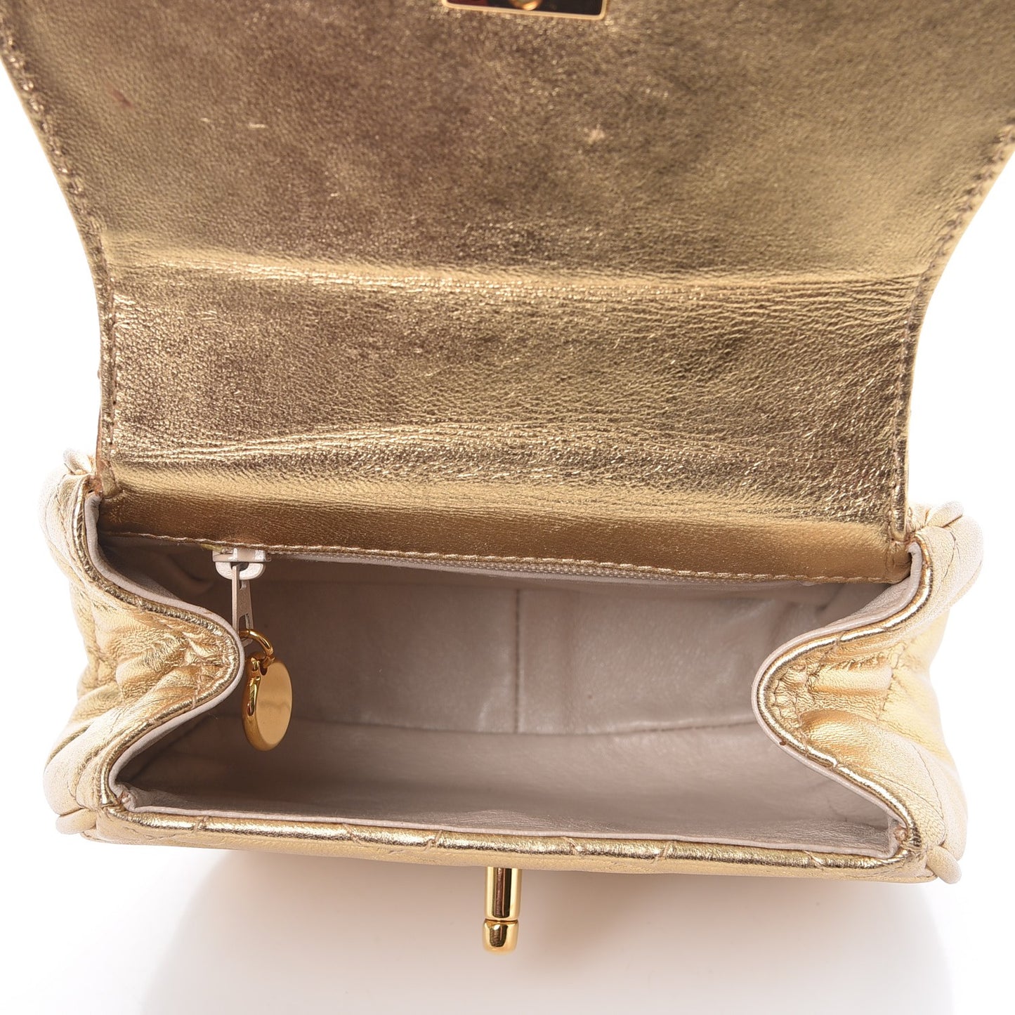 Metallic Lambskin Quilted Mini Flap Gold