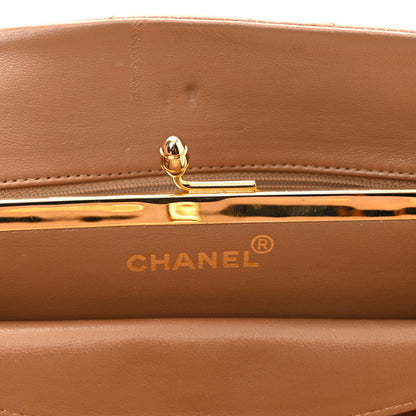 Chanel Lambskin Chevron Quilted Kiss Lock Shoulder Bag Beige 6 of 12