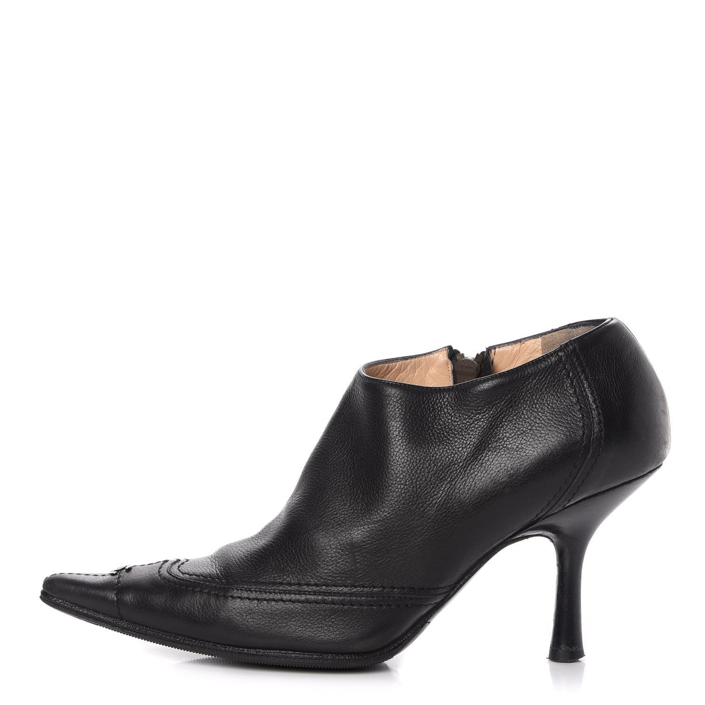 Calfskin Pointed Toe CC Short Boots 37 Black
