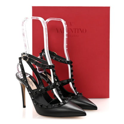 Valentino Garavani Calfskin Nappa Monochrome Rockstud Ankle Strap 100mm Pumps 36.5 Black 10 of 10