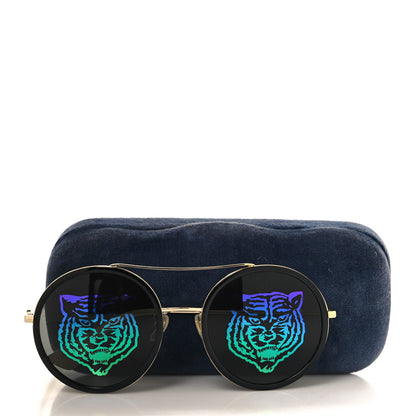 Gucci Metal Round Frame Tiger Print Sunglasses GG0061S Gold 7 of 7