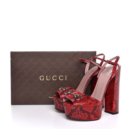 Gucci Python Horsebit Platform High Heel Sandals 38 Red 9 of 9