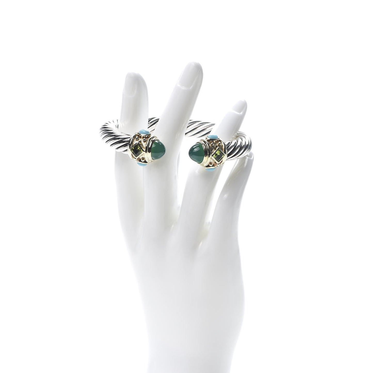 Sterling Silver 14K Yellow Gold Green Onyx Peridot Turquoise 10mm Cable Renaissance Bracelet