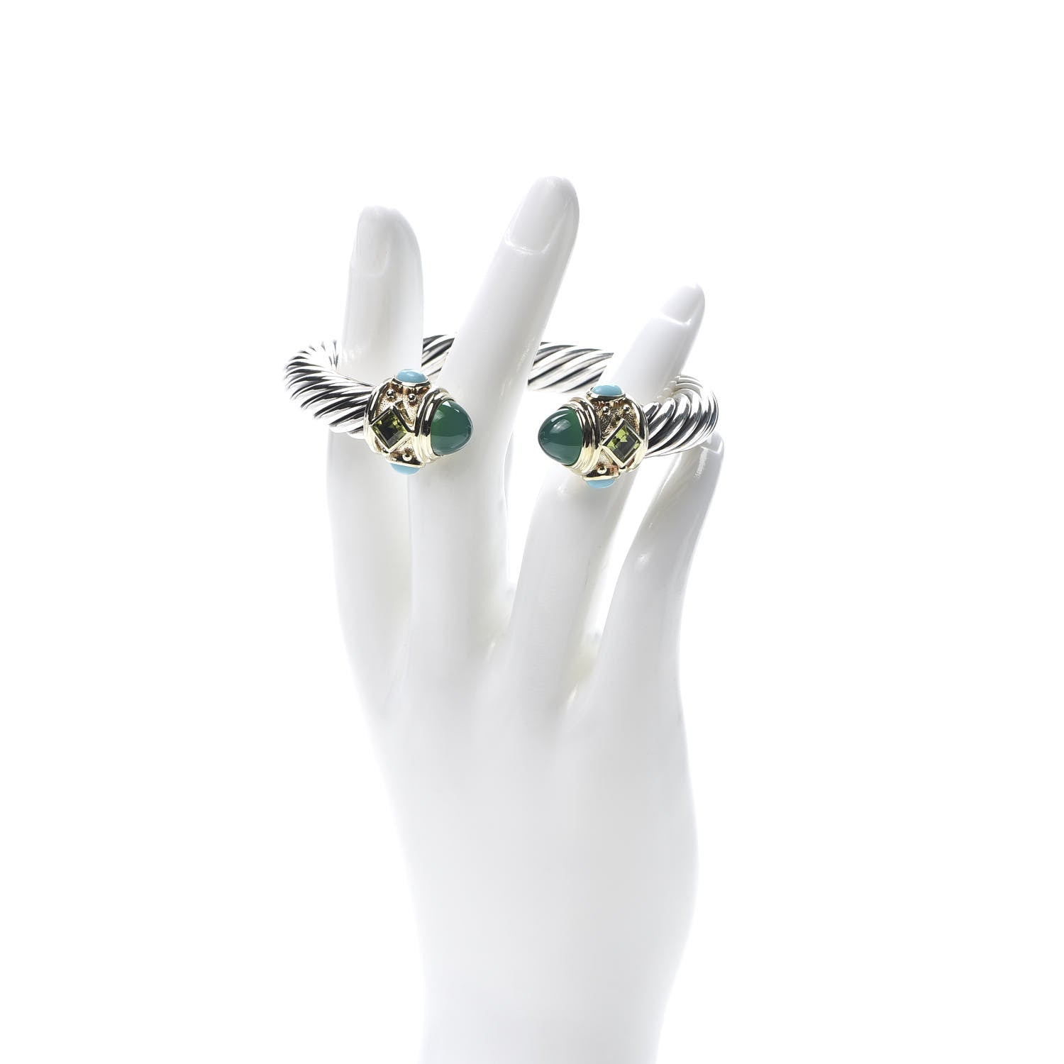 David Yurman Sterling Silver 14K Yellow Gold Green Onyx Peridot Turquoise 10mm Cable Renaissance Bracelet 2 of 4