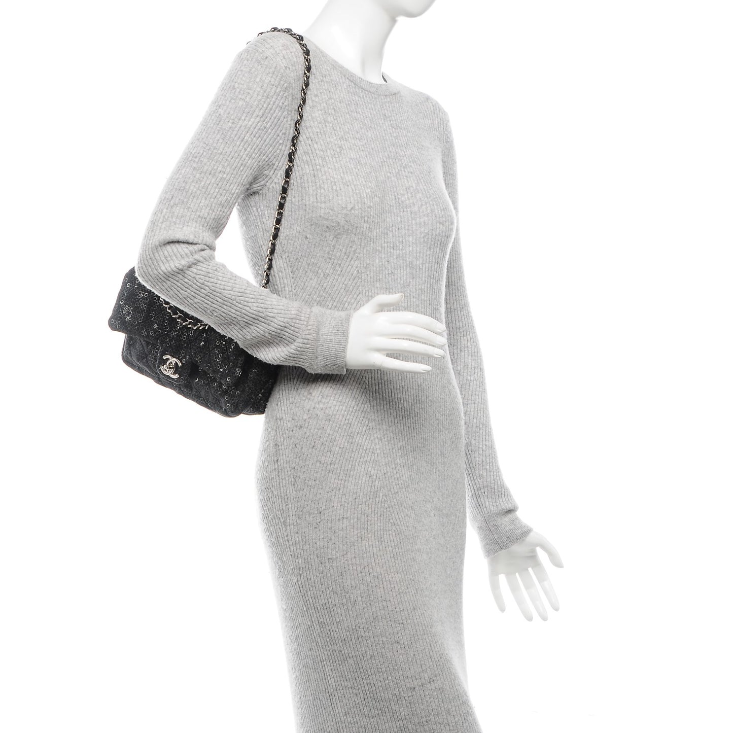Sequin Mesh Medium Single Flap Black