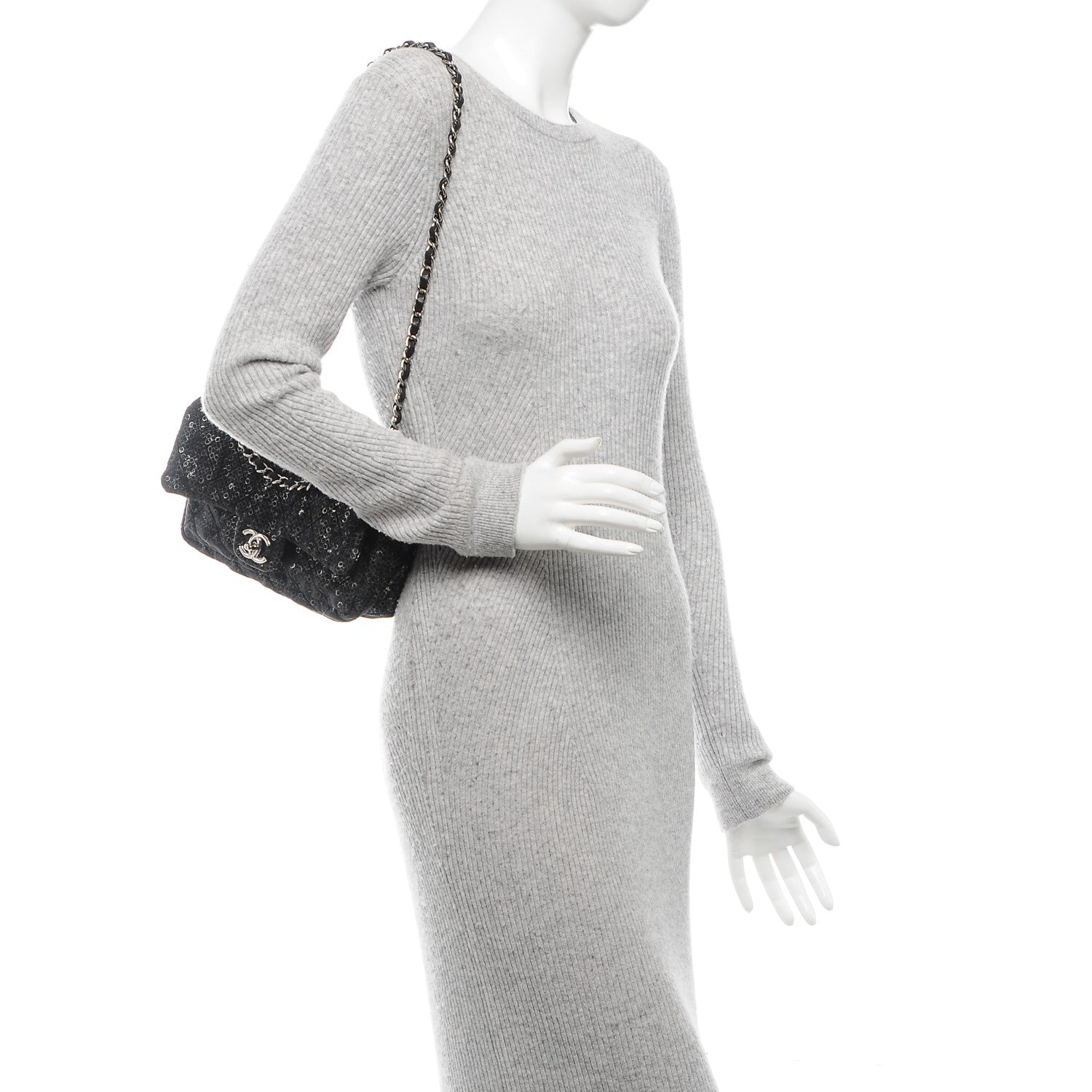 Chanel Sequin Mesh Medium Single Flap Black 2 of 7
