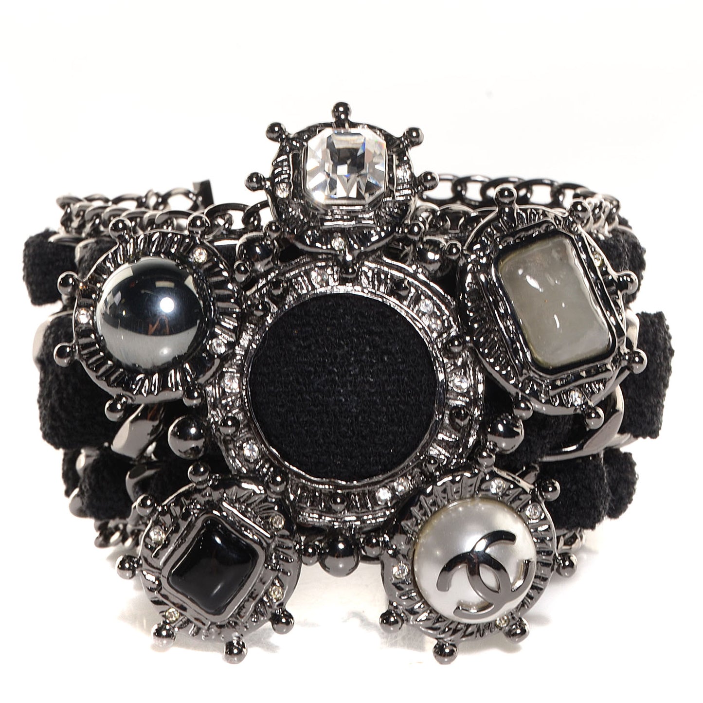 Wool Stone Crystal CC Chain Cuff Black