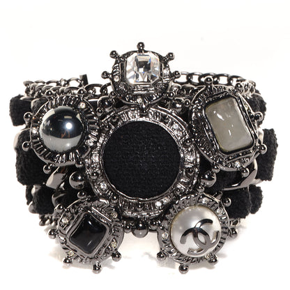 Chanel Wool Stone Crystal CC Chain Cuff Black 1 of 5