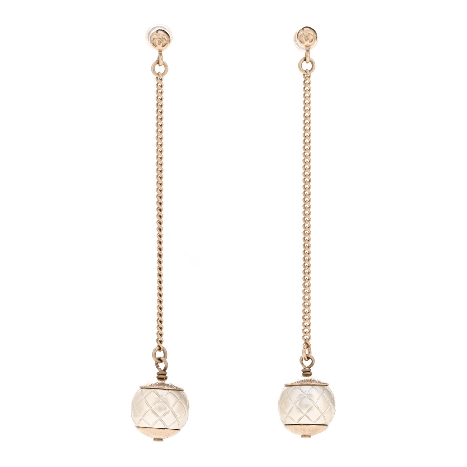 Chanel Metal Pearl Quilted CC Drop Earrings Gold 1 of 5