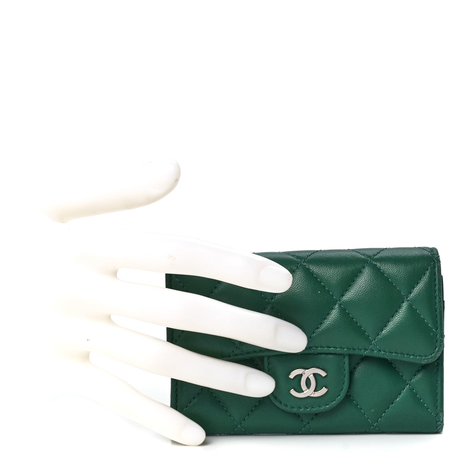 Chanel Lambskin Quilted Flap Card Holder Wallet Green 2 of 12