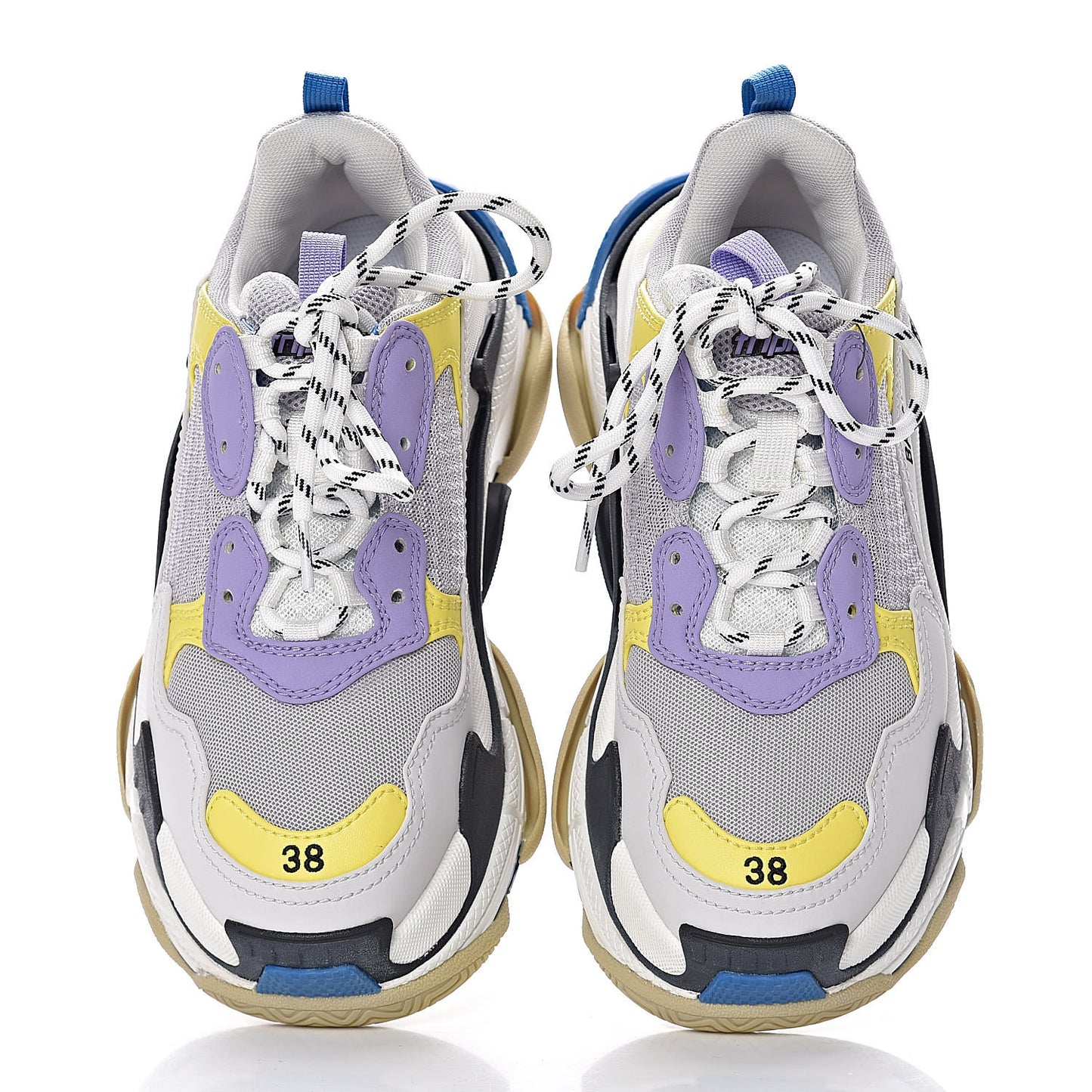 Fabric Mesh Womens Triple S Sneakers 38 White Purple Yellow
