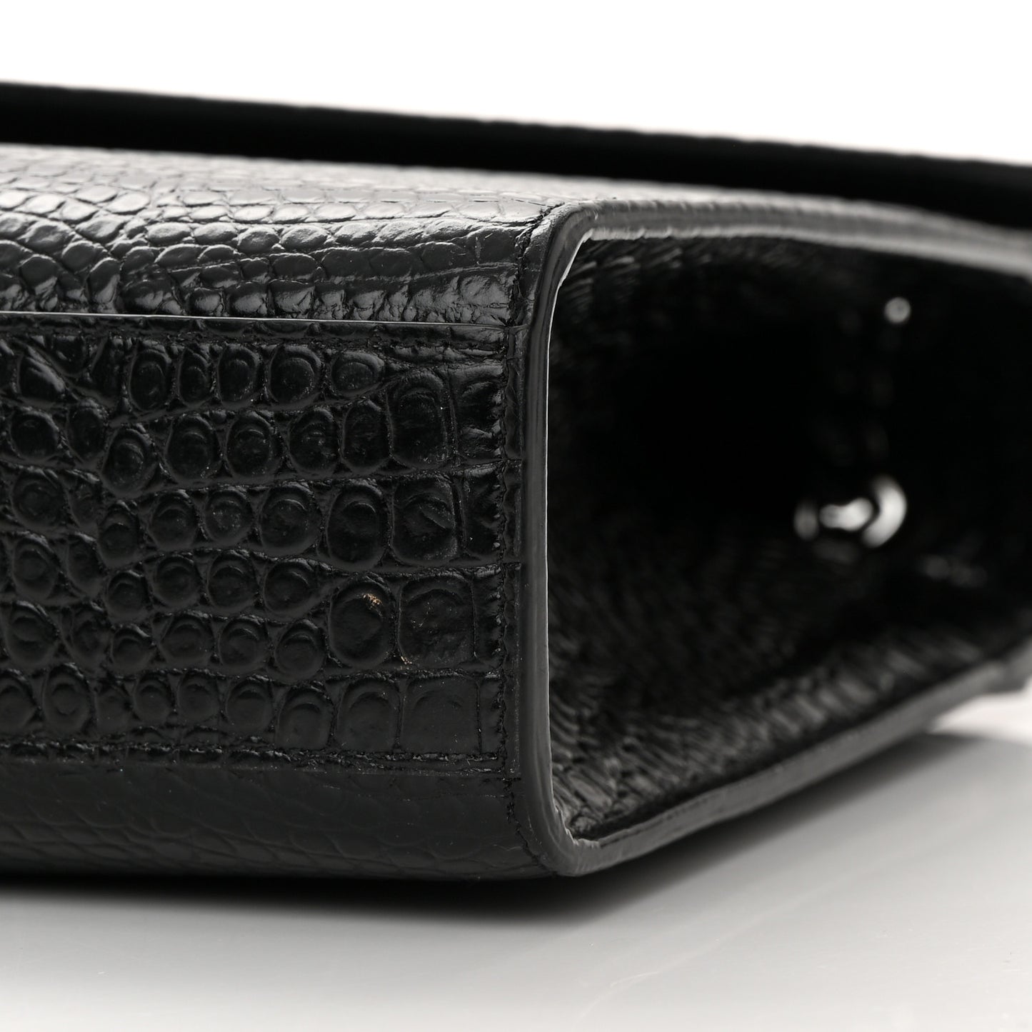 Calfskin Crocodile Embossed Monogram Large Satchel Black