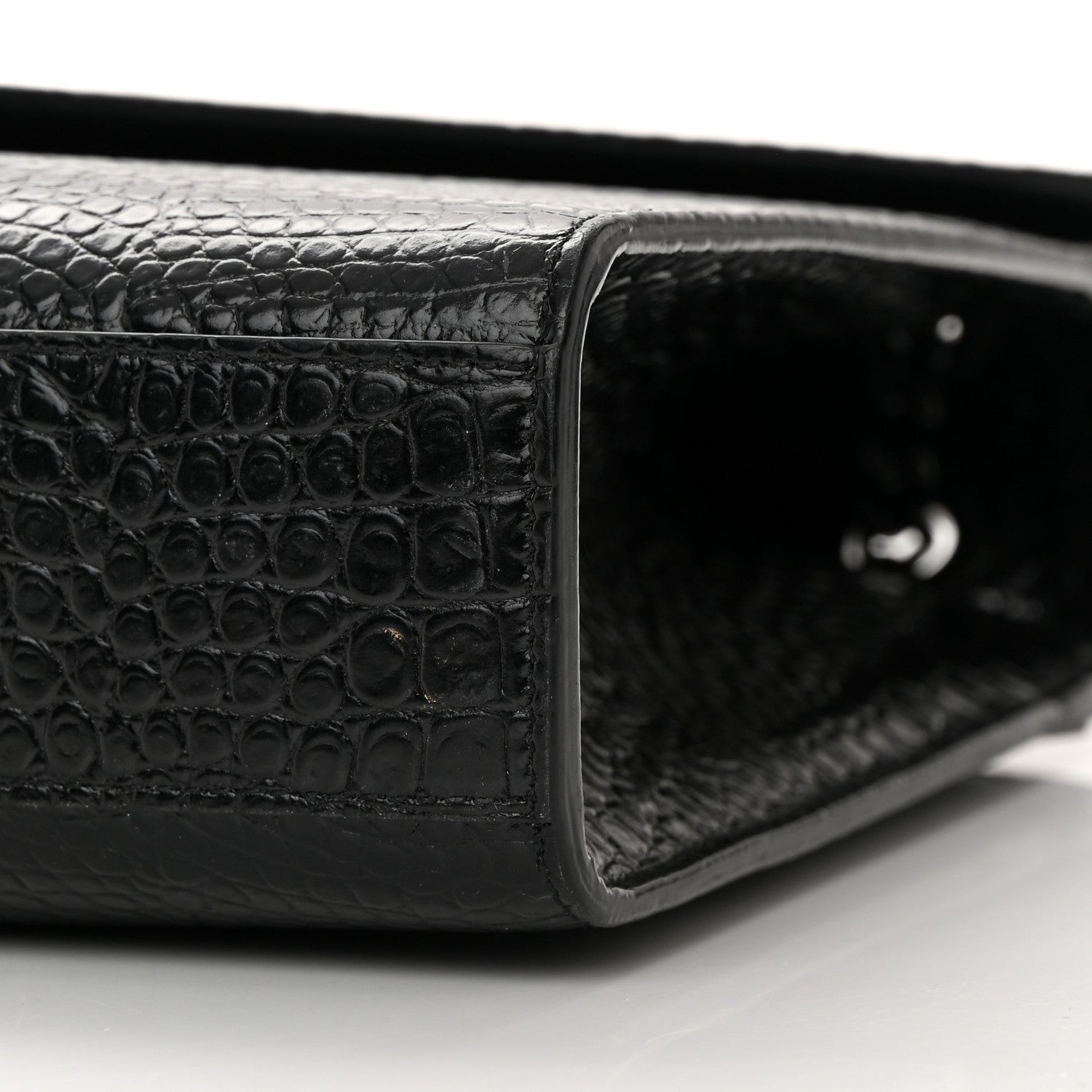 Saint Laurent Calfskin Crocodile Embossed Monogram Large Satchel Black 10 of 16