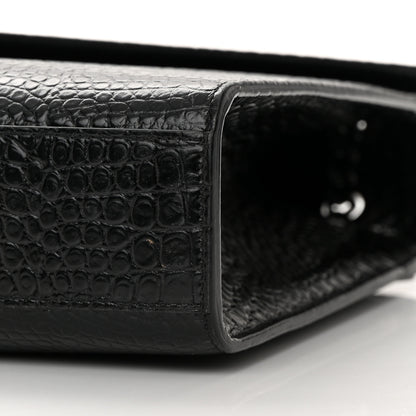 Saint Laurent Calfskin Crocodile Embossed Monogram Large Satchel Black 10 of 16