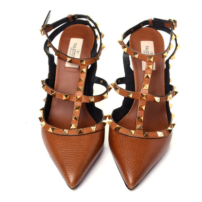 Valentino Garavani Pebbled Calfskin Rockstud Ankle Strap 100mm Pumps 40 Cuoio 6 of 11