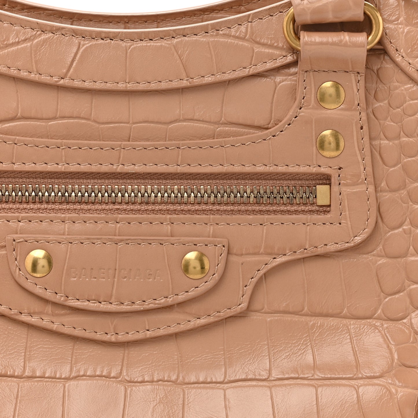 Extra Supple Calfskin Crocodile Embossed Neo Classic Gold Hardware S City  Nude Beige