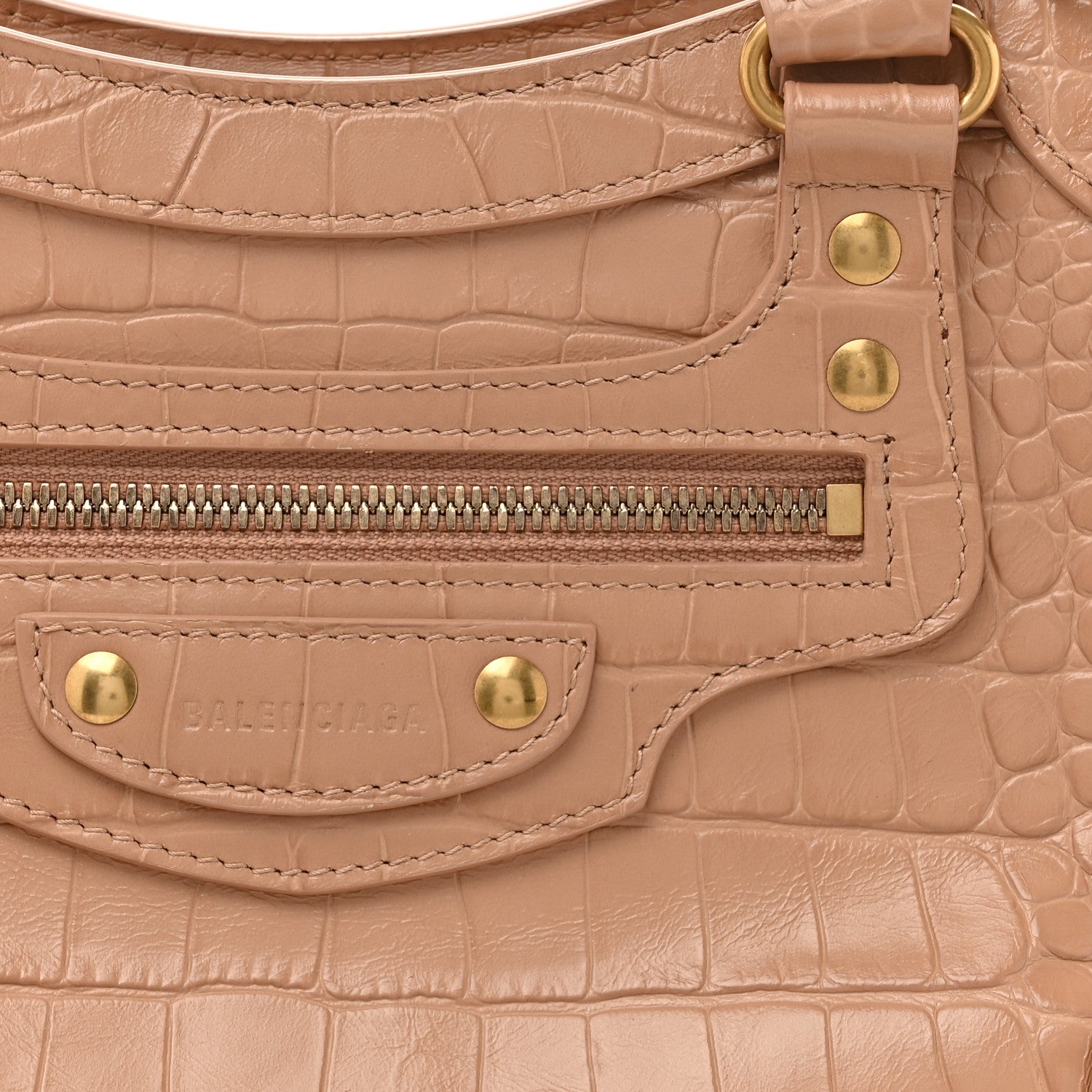 Balenciaga Extra Supple Calfskin Crocodile Embossed Neo Classic Gold Hardware S City  Nude Beige 8 of 14