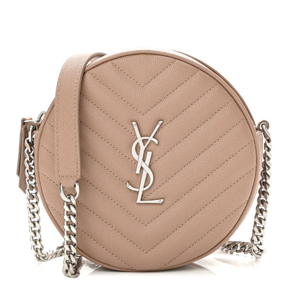 Saint Laurent Grain De Poudre Matelasse Chevron Quilted Round Vinyle Camera Bag Gold Sand 1 of 11