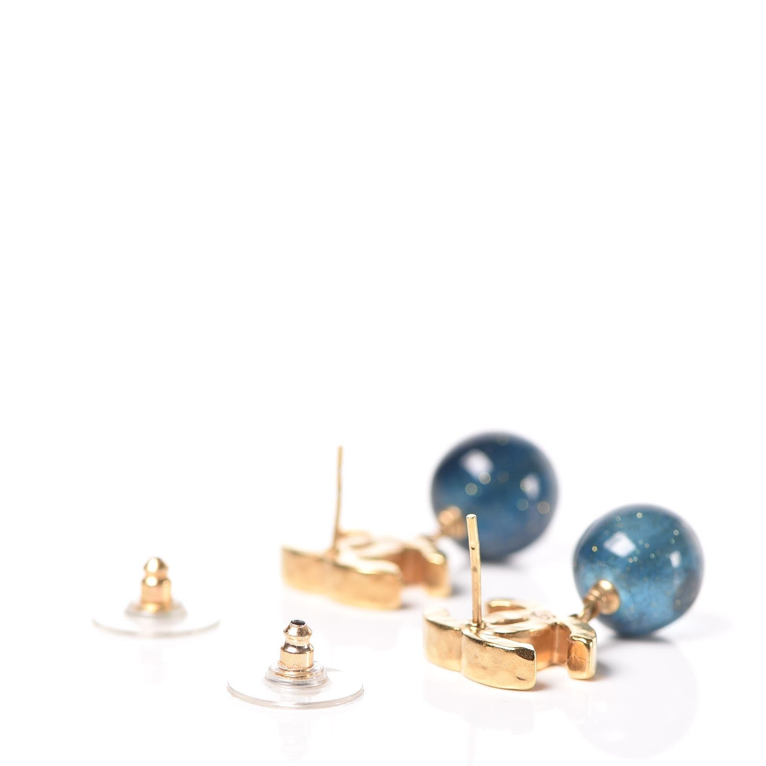 Chanel Bead CC Drop Earrings Gold Blue 3 of 4