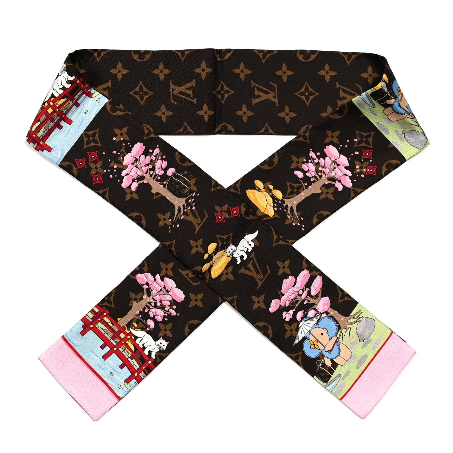 Louis Vuitton Silk Monogram 2021 Christmas Animation Japanese Garden Bandeau Marron 1 of 4