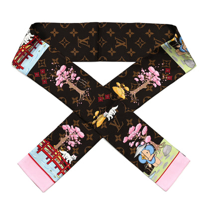Louis Vuitton Silk Monogram 2021 Christmas Animation Japanese Garden Bandeau Marron 1 of 4