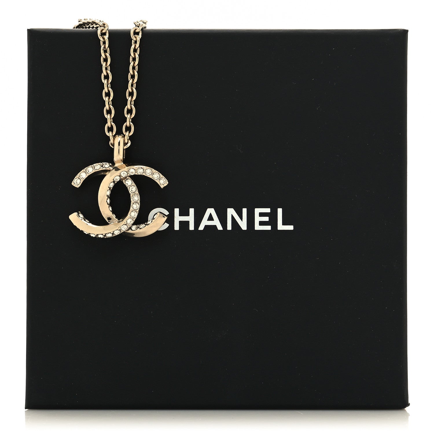 Chanel Metal Crystal CC Necklace Gold 6 of 6
