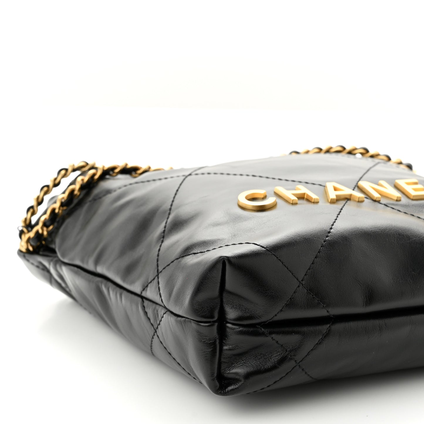 Shiny Calfskin Quilted Mini Chanel 22 Black