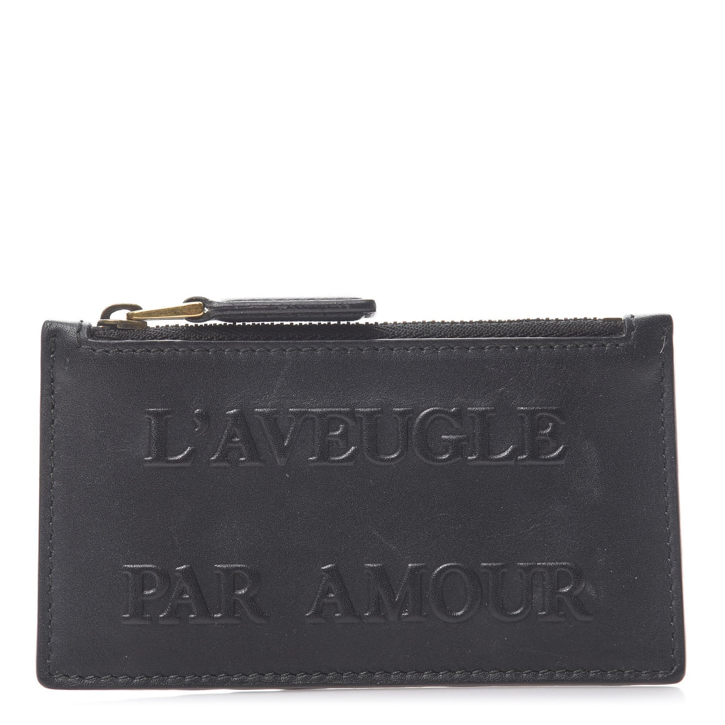 Calfskin L'Aveugle Par Amour Embossed Coin Case Card Holder Black