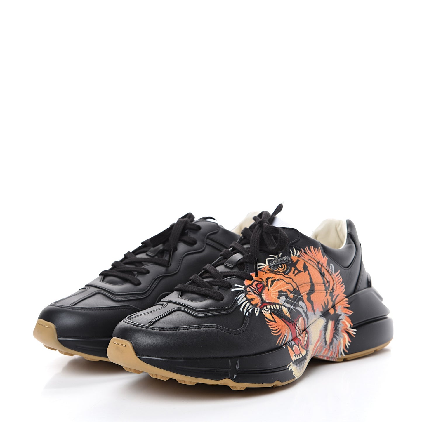 Calfskin Tiger Print Mens Rhyton Sneakers 11 Black