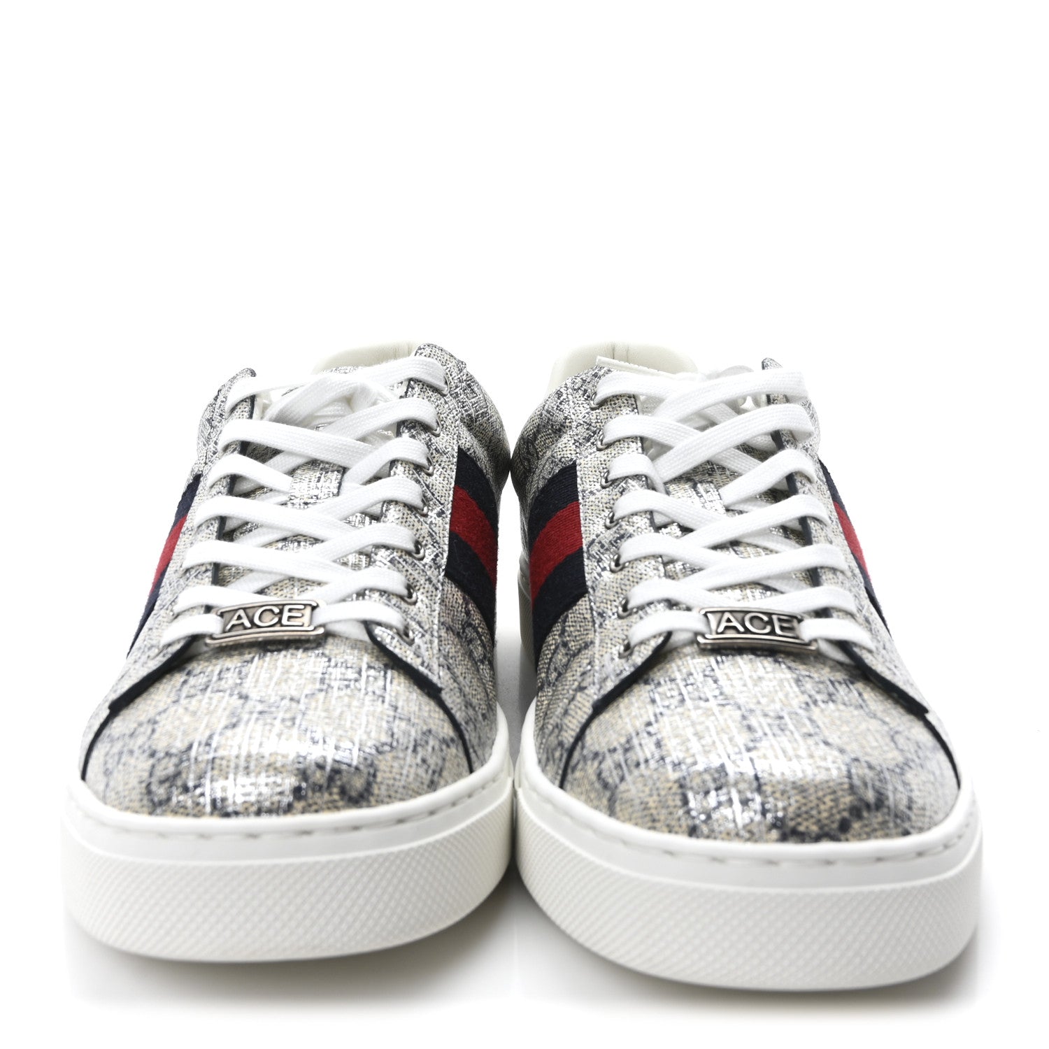Gucci GG Supreme Monogram Metal Web Mens Ace Sneakers 7.5 Beige Blue Silver 3 of 11
