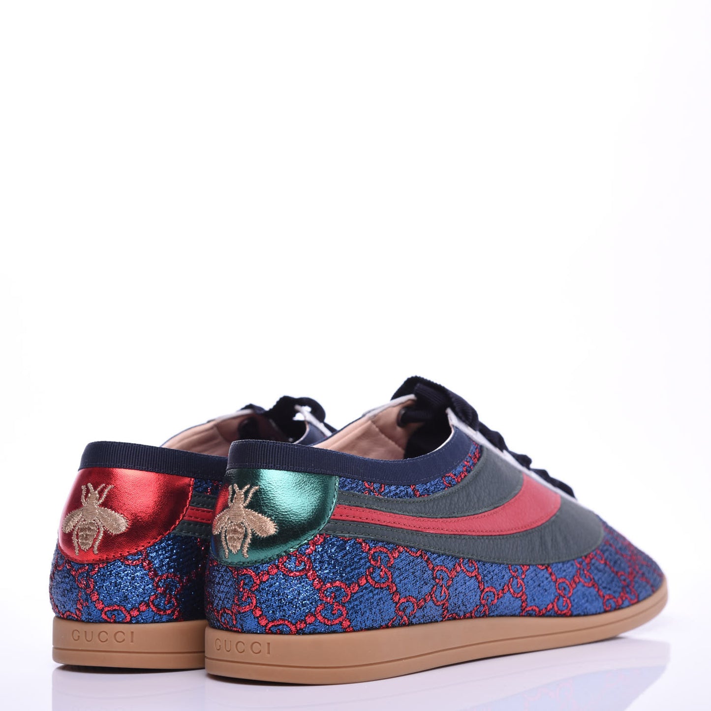 Lurex Calfskin Web GG Monogram Mens Falacer Sneakers 8.5 Iridescent Blue Iridescent Red Silver