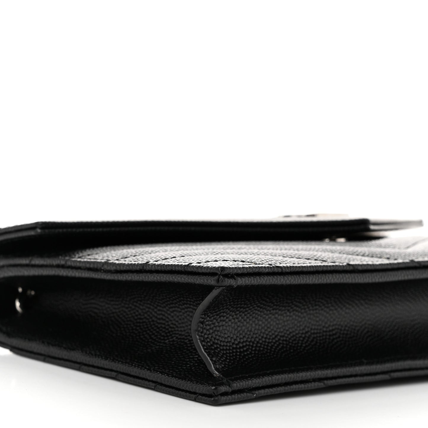 Grain De Poudre Matelasse Chevron Monogram Envelope Chain Wallet Black
