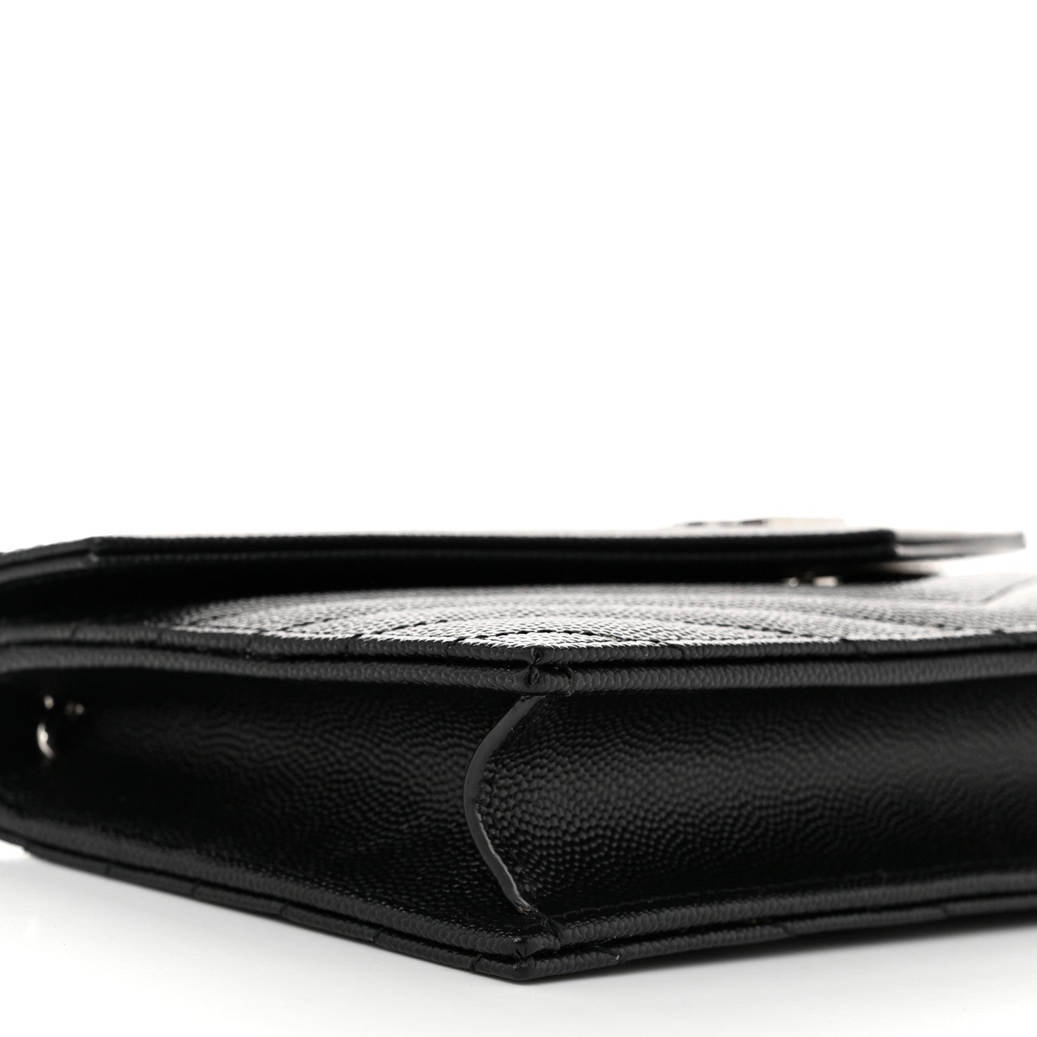 Saint Laurent Grain De Poudre Matelasse Chevron Monogram Envelope Chain Wallet Black 9 of 11