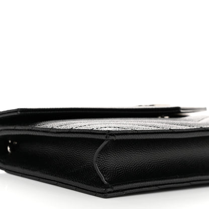 Saint Laurent Grain De Poudre Matelasse Chevron Monogram Envelope Chain Wallet Black 9 of 11