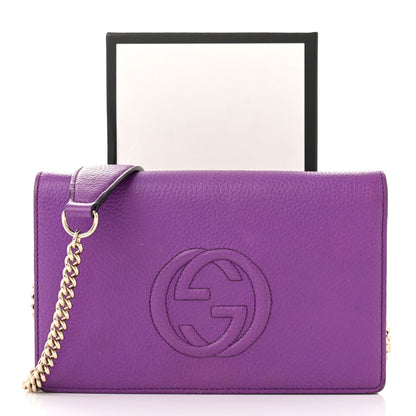 Gucci Pebbled Calfskin Soho Wallet On Chain Shine Purple 10 of 10