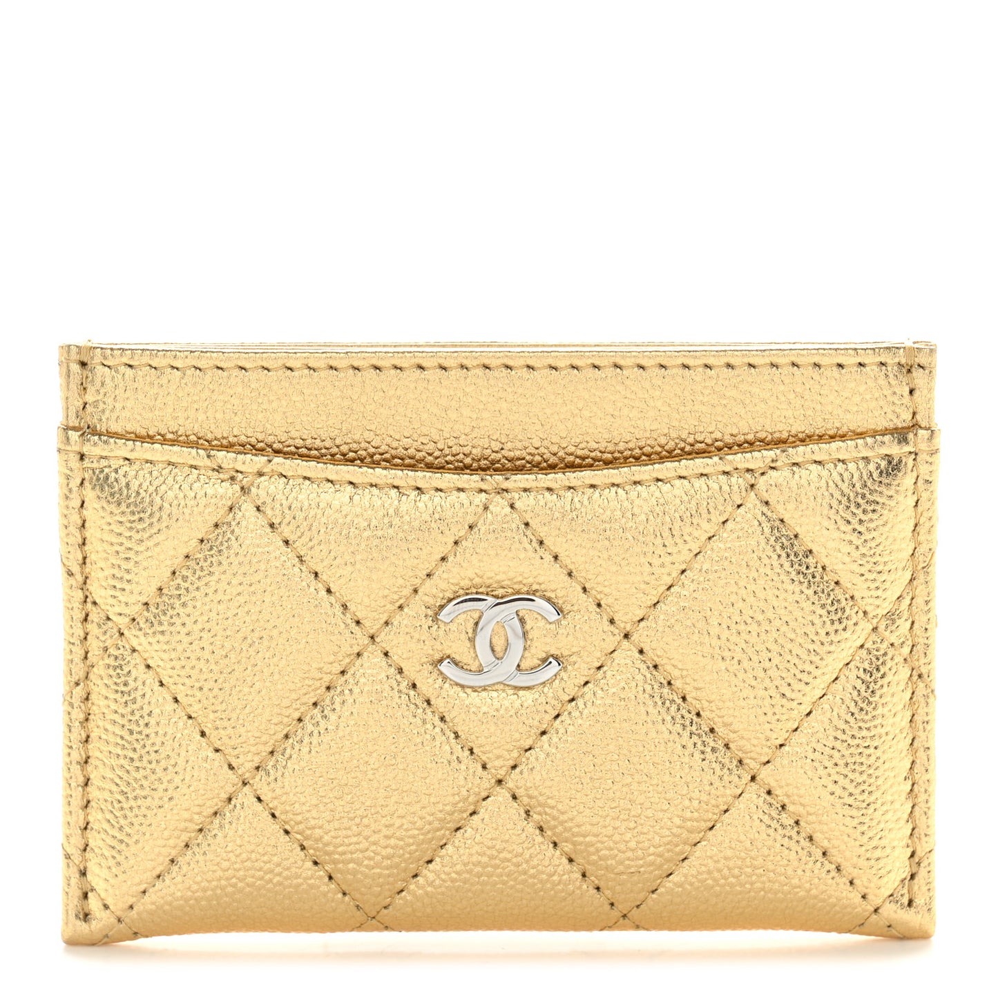 Metallic Caviar Quilted Card Holder Gold