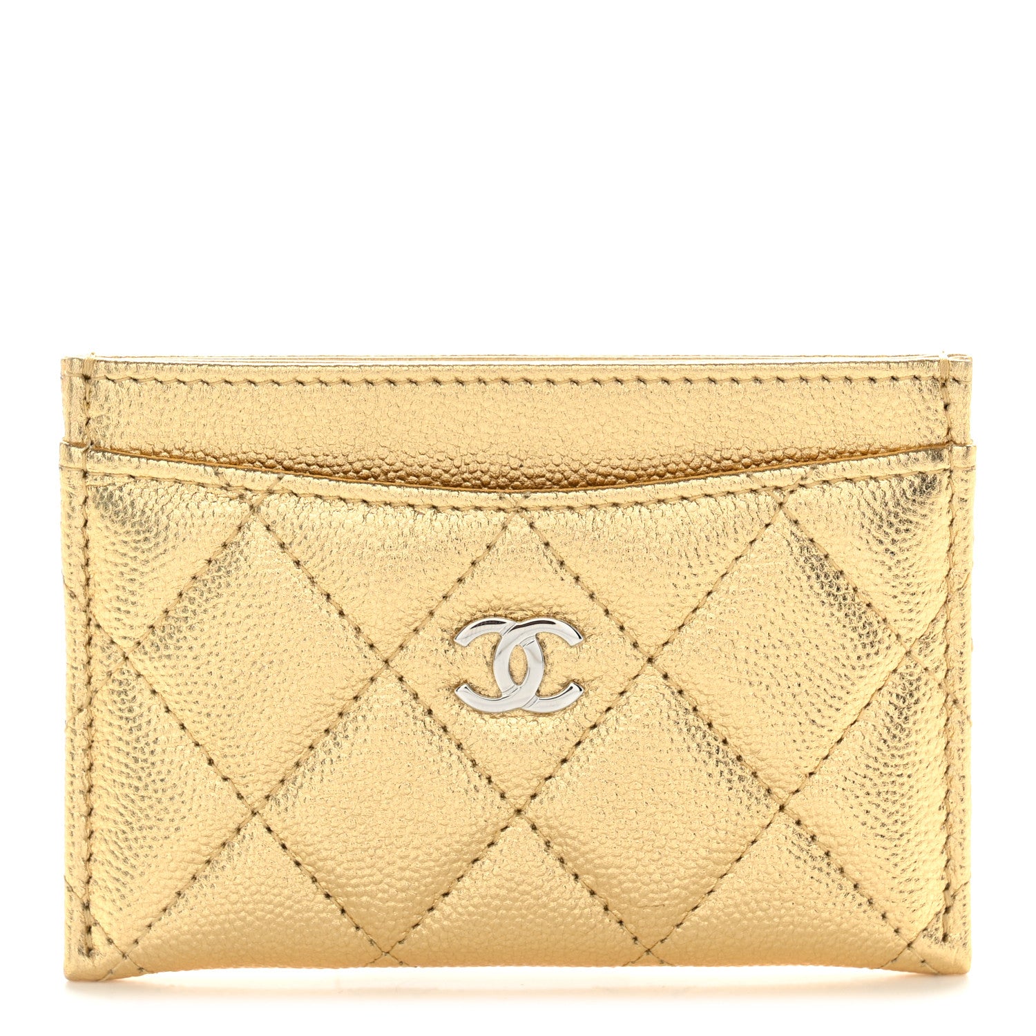 Chanel Metallic Caviar Quilted Card Holder Gold 1 of 8