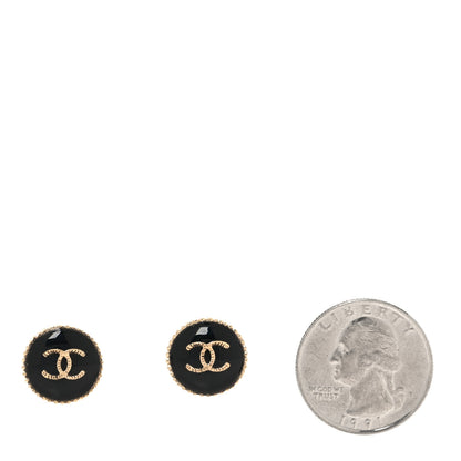 Chanel Resin CC Round Earrings Gold Black 2 of 5