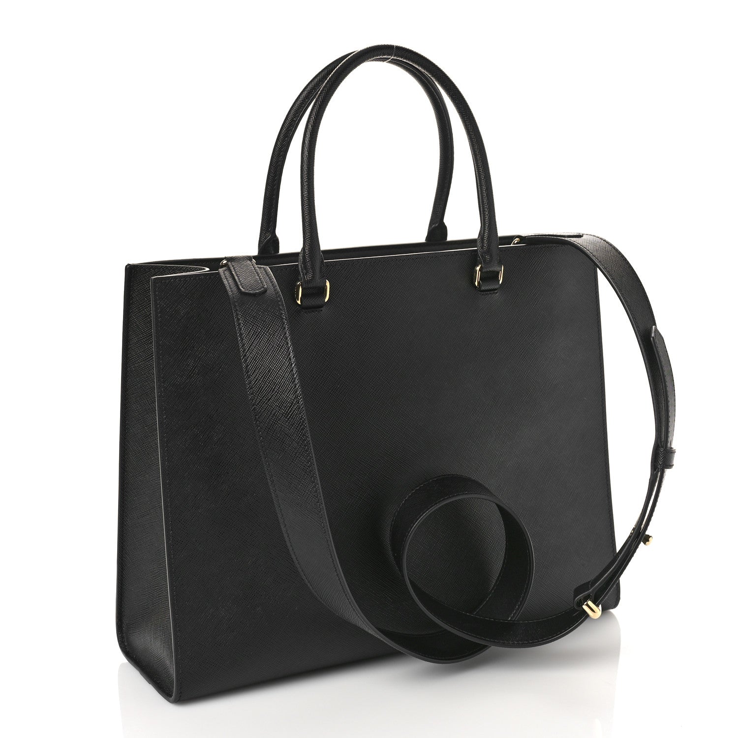 Prada Saffiano Lux Logo Embossed Large Shoulder Tote Handbag Black 3 of 8