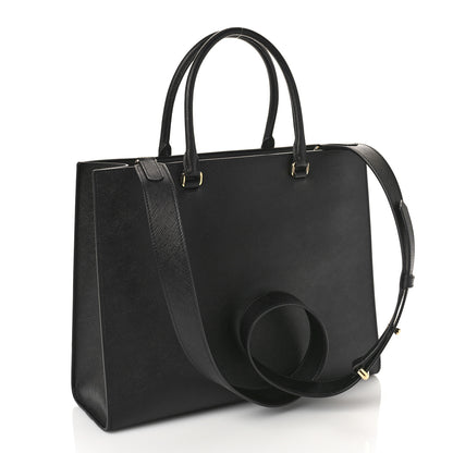 Prada Saffiano Lux Logo Embossed Large Shoulder Tote Handbag Black 3 of 8