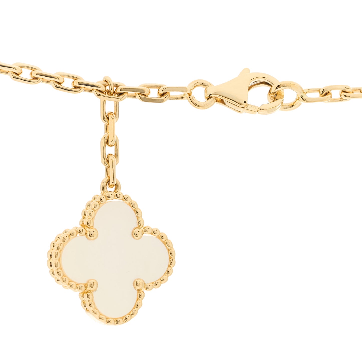 18K Yellow Gold Mother of Pearl Onyx 6 Motifs Magic Alhambra Necklace