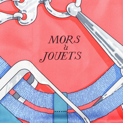 Hermes Silk Mors A Jouets Chemise Scarf 90 Rose Vif Bleu Jean 3 of 4