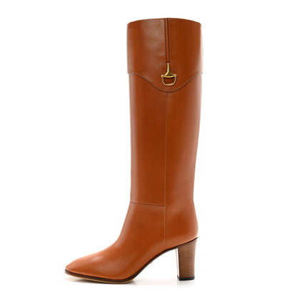 Gucci Calfskin Half Horsebit Tall Boots 39.5 Cognac 1 of 12